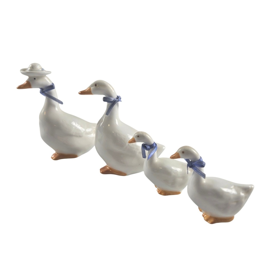 Vintage Goose Family Figurines Cottagecore Farmhouse Spring Decor Set of 4